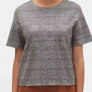 Women's Banana Republic Gray Plaid Short Sleeve Top, Sz XL‎